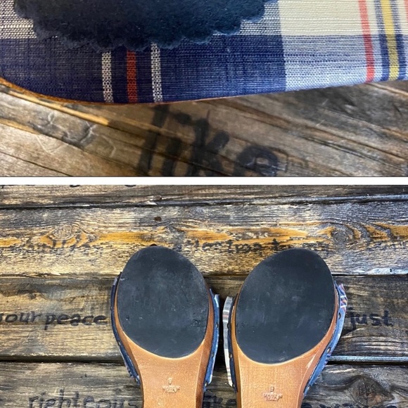 J Crew Plaid Slides with wooden sole. - Picture 4 of 5